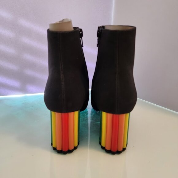 Brand new! Y.R.U. Rainbow Heel Black Suede Bootie - Picture 6 of 6